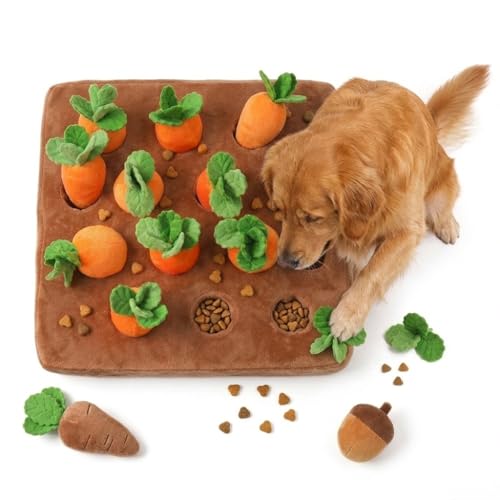 Kalika Dog Toys for Small Dogs – Interactive Dog Toy, Dog Enrichment Toy, Snuffle Mat Dog Puzzle Toy for Puppies, Plush Dog Chew Toy for Boredom & Mental Stimulation (Carrot Snuffle Toy)
