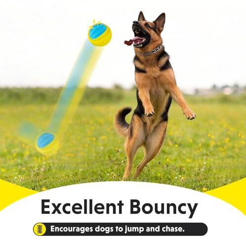 Dog Toy Ball, Indestructible Squeaky Ball for Aggressive Chewers, 3" TPR Rubber Clean Teeth, Relieve Anxiety & Boredom, Interactive Fetch Toy for Medium Large Dogs, Pools &Outdoor Play (Yellow)