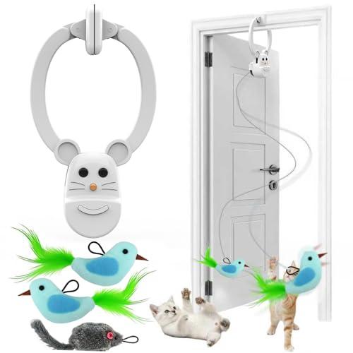 Interactive Cat Toys for Indoor Cats, Automatic Flying Bird Feather Wand Toy for Chase Exercise Enrichment, Rechargeable Durable Safe Hanging Cat Toy for Bored Kittens & Adult Cats - color: White