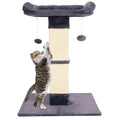 34" Cat Scratching Post for Indoor Cats, Sisal Cat Scratcher with Large Plush Perch, Vertical Posts with Elevated Bed and with Two Dangling Balls, Removable & Washable Cover, Dark Grey - color: Dark grey