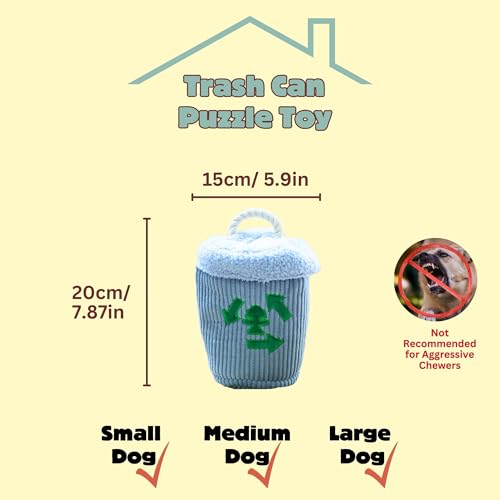 Dog Squeaky Toys, Plush Puzzle Dog Toy for Small Medium Large Dogs, Chew Fetch Brain Stimulating Toy, 3 Durable Small Toys with a Big Trash Can - color: Transh Can