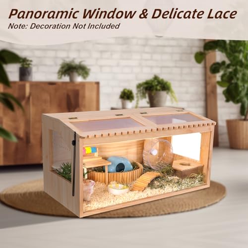 Wooden Hamster Cage,32"x16"x16"Large Hamster Cage,2 Washable Liners & 2 Adjustable Ventilation Window. Small Animal Cage for Dwarf Syrian Hamsters Degus Mice & Other Small Pets. - size: 32.0"L x 16.0"W x 16.0"H