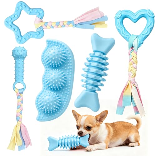 5 Pack Puppy Chew Toys for Small Dogs,Puppy Teething Toys for Small Puppies,Soft Rubber Dog Toys for Small Breed Interactive Chew Toys to Keep Them Busy (Blue) - color: Blue