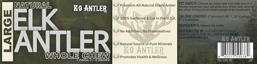 Elk Antlers for Dogs – Large Whole Natural Chew (Ideal for 40-70 lb Dogs) - size: Large, style: Whole