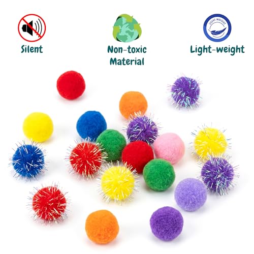 50 Count 1.2 Inches Pom Pom Balls with Cat Ball Launcher, Interactive Cat Toy for Indoor Kittens, 25 Pcs Sparkle and 25 Pcs Simple Pompoms are Included for Exercise, Training & Boredom Relief - size: 3cm With Ball Loumcher