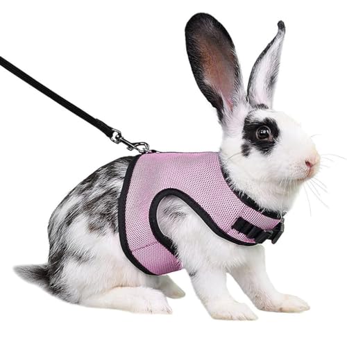 Bunny Harness and Leash Set Escape Proof, Rabbit Harness Pink M - color: Pink, size: M Chest 6.2-8.5",For Ferret,Mini Rabbit