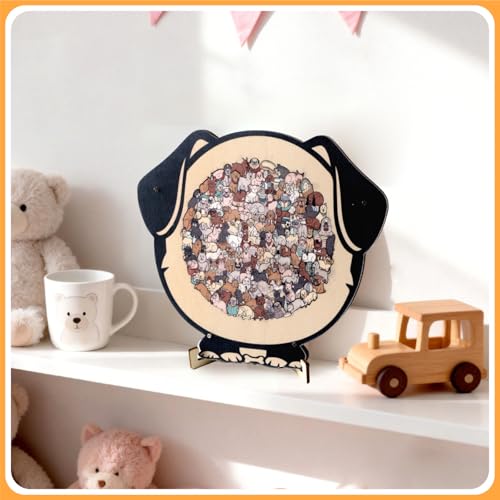Dog Shaped Wooden Jigsaw Puzzle for Adult, 135 Pcs Wood Puzzle with Frame - color: Dog-morandi