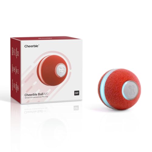 Cheerble Interactive Cat Ball Toy, Automatic Moving Ball Toy for Indoor Cat Kitten, Electric Pet Toy Fun Gift with Light, High Energy Cat Toys, Red - color: Red