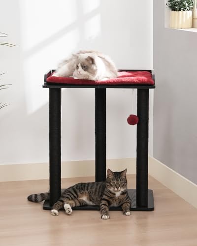 FourFurPets Modern Cat Tree for Large Cats, Full Sisal Cat Scratching Post - color: Black&Red, size: 22"L x 15.7"W x 26.7"H