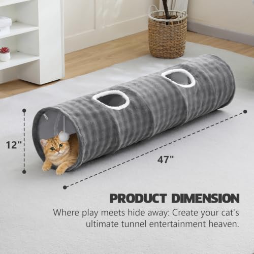 Straight Bubble Cat Tunnel for Indoor Cats 47"x12", Grey - color: Grey, size: Straight