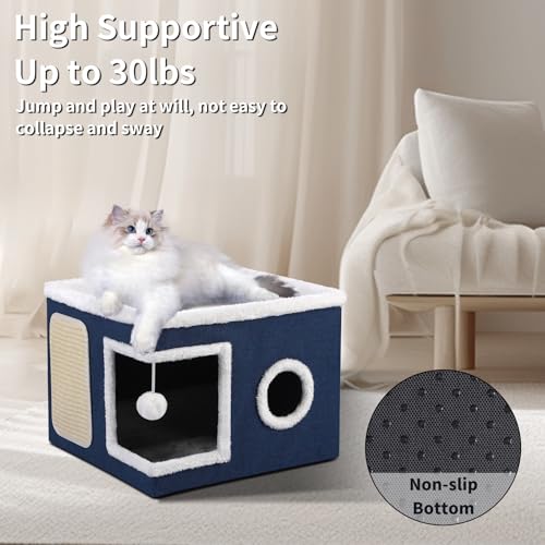 Shikha Cat House Bed for Indoor Cats with Fluffy Ball and Scratch Pad Blue - color: Blue, size: Large