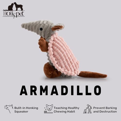 Hollypet Armadillo Squeaky Puppy Dog Toys for Small Medium Dogs, 8" - color: Light Pink, size: 8 IN