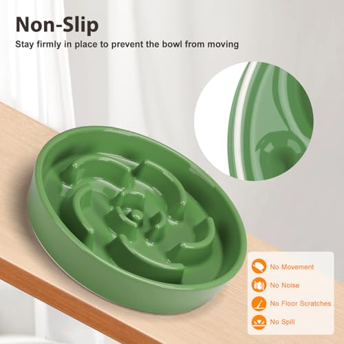 Ceramic Slow Feeder Dog Bowl, 2 Cups Maze Puzzle Dish to Slow Down Eating - color: Flower - Green
