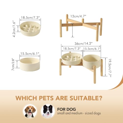 Havniva Elevated Slow Feeder Dog Bowls, 7.3 in Ceramic Slow Feeder Bowl Set - color: Light Yellow