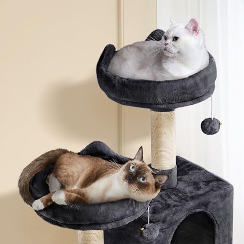 Topeakmart 62.2 inches Cat Tree, Cat Tower w/Double Condos, Scratching Posts & Hammock, Cat Activity Tree Kitten Play House, Black - color: Black, size: 24"L x 19"W x 62"H