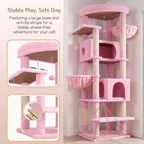 Globlazer 74in Pink Heavy Duty Cat Tree Tower for Indoor Large Cats, S74 - color: Pink