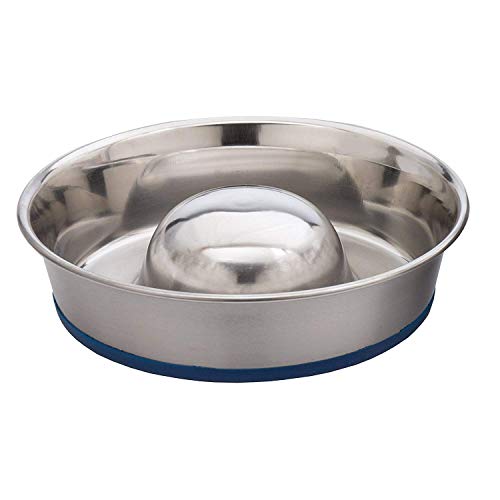 OurPet's DuraPet Slow Feed Stainless Steel Dog Bowl, Silver, Large - size: Large (6 Cups)