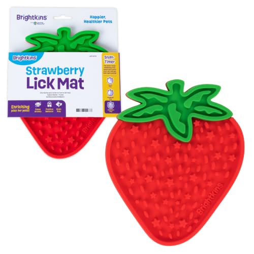Brightkins Strawberry Lick Mat - Mental Stimulation for Dogs, Feeding Treat Mats for Dogs and Cats, Enrichment Dog Food Mat, Puppy Training Tools, Cat Feeder Toy, Dog Toys Boredom, Slow Pet Feeder