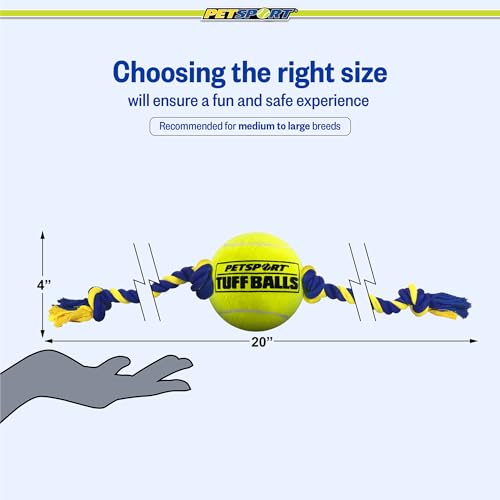 PetSport Mega Tuff Ball Tug Dog Toy - Mega Tennis Balls for Large Dogs, Dog Tug Toys, Great for Boredom & Aggressive Chewers, Dog Toy, Certified Non-Toxic, Won’t Wear Down Teeth - 6" - size: 6 inch (Pack of 1)