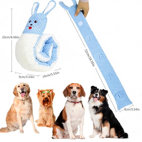Plush Dog Toys, Long Foldable Squeaky Chew Pet Toys (White Rabbit) - color: Blue Rabbit