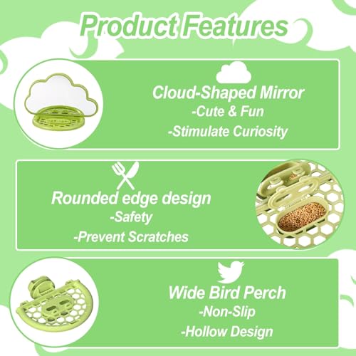 Bird Mirror with Perch Stand & Slow Feeder,Parrot Toys Swing(Green) - color: Green Cloud