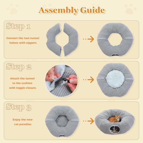 PEQULTI Grey Donut Cat Tunnel Bed Washable Plush Mat Multi for Small Pets - color: New Gray
