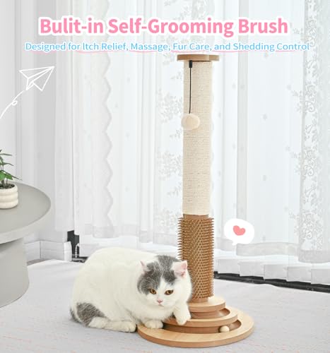 Made4Pets Cat Scratching Post for Indoor Cats with Self Groomer, 28.3" - size: 28.3"H