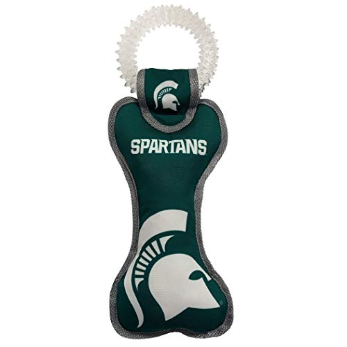 Pets First NCAA Michigan State Spartans Dental Dog TUG Toy with Squeaker. Tough PET Toy for Healthy Fun, Teething & Cleaning Pets Teeth & Gum - color: Michigan State Spartans