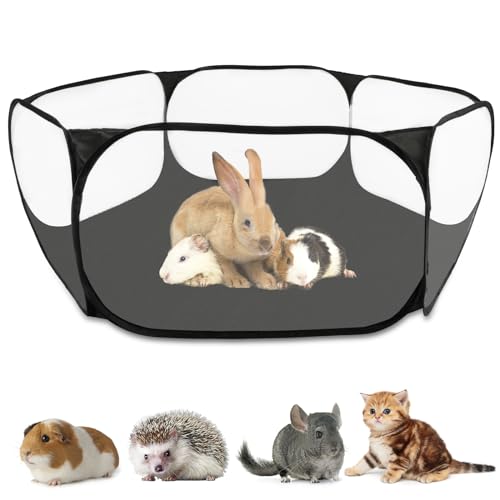 Rypet Guinea Pig Playpen Pop-Up, Outdoor Yard Fence for Small Pets,Black - color: Black, style: Open Top Playpen