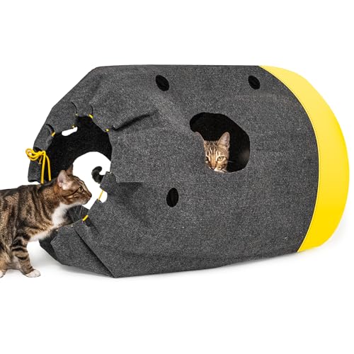 Homrich Interactive Cat Play Bag- Durable Rug for Hide and Seek, Collapsible Hole Mat, Tunnel Sleeping Bag for Indoor Cat- Fun Activity Pet Training Toy - size: Large