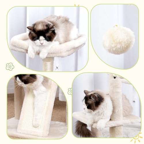 Hey-brother Cat Tree Tower with Removable Toys, Scratching Posts, MPJ008SM - color: Beige