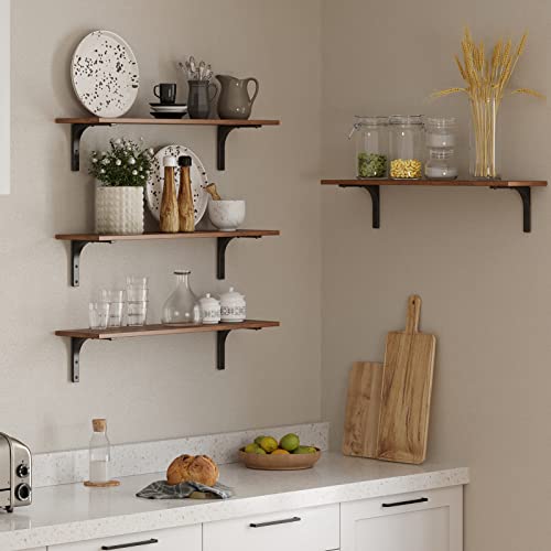 DINZI LVJ Long Wall Shelves, 23.6Inch Wooden Wall Mounted Shelves, Set of 2 - color: Rustic Brown, size: 23.6 Inch