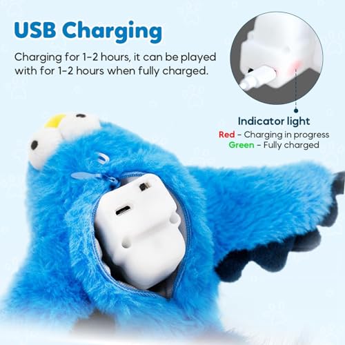 Interactive Chirping Bird Cat Toys with Flapping Wings,No Flying Birds Cats Toy, Flying Simulation Electric Sparrow Shaking Hunting Pet Toy for Indoor (Blue Ugly) - color: Blue Ugly