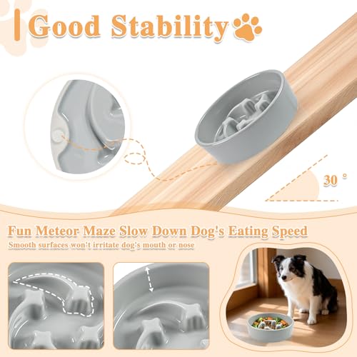 Ceramic Slow Feeder Dog Bowls,0.6 Cups Dog Food Dish for Small Breed - color: Grey-M
