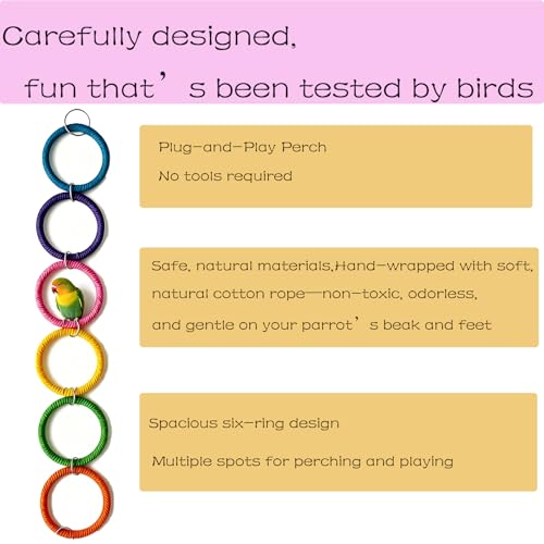 6-Ring Bird Swing Toy for Cage, Hanging Budgie Cage Accessories, Bird Parrot Swing Toys, Suitable for Cockatiels, Lovebirds, Cockatoos, Mynas, Goldfinches, and Other Small to Medium-Sized Birds