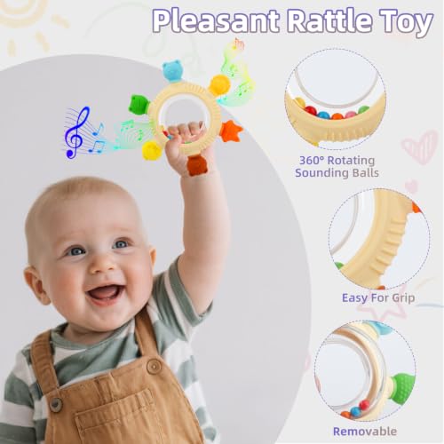 Baby Teething Rings Toys for 0-6 6-12 Months Animal Rattle Teether Toy