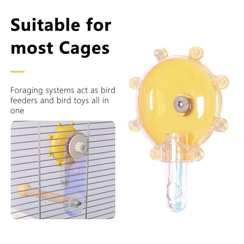 Rotating Foraging Puzzle Toy for Parrots with Colorful Acrylic Perch - Interactive Mental Enrichment Feeder Game for Cockatiels, Conures, Budgies, Lovebirds (Yellow, M) - color: yellow