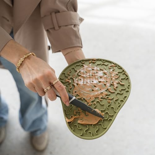 Enrichment Lick Mat: Avocado - Grooved Dog Feeding Pad, Food Grade Silicone, Spread Food Or Treats onto The Mat, Pet Soothing, Suction Back - style: Avocado
