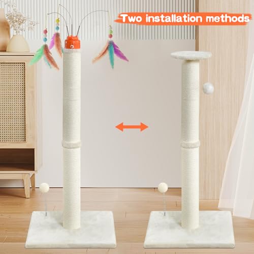 YARUOMY Cat Scratching Post，42.5" Tall Heavy Duty Cat Scratcher，Scratching Posts for Indoor Cats Adult with Interactive Cat Toys Automatic Teaser Wand and Rotating Hanging Balls - size: 42.5"H