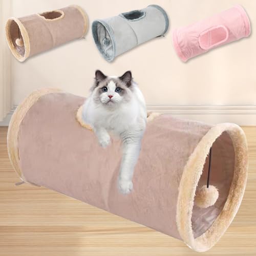 Cat Tunnel,Indoor Cat Play Tube Toys with Play Ball,Durable Collapsible Rabbit Hideaway Tunnel for Kitten,Bunny, Guinea Pig, Rat, Hamster, Ferret, Chinchilla (Grey) - color: Grey