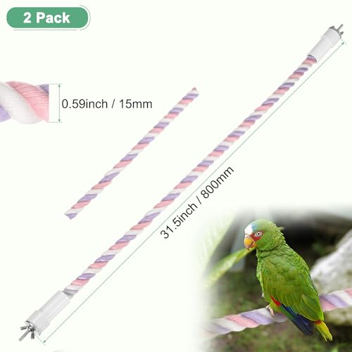 M METERXITY 2-Pack Rope Perches for Bird Cages, 31.5 in Length Comfort Grip Flexible Rope Perch Beak & Paw Grinding for Parrots/Cockatiels/Parakeets, Bird Platform Sand [Pink Purple] - color: Pink Purple, size: 31.5 in