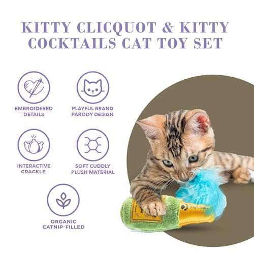 Haute Diggity Kitty Clicquot & Caviar + Kitty Cocktails Soft Plush Cat Toys - color: Multi - Kitty Clicquot Caviar + Apawrol Spritz