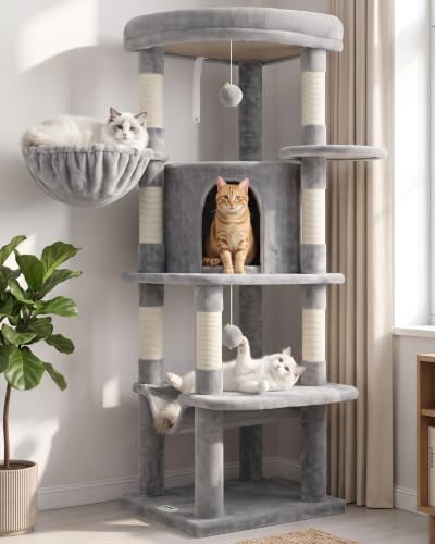 Globlazer Corner Cat Tree Tower with Scratching Post, C51, Light Grey - color: Light Gray, size: 51inch