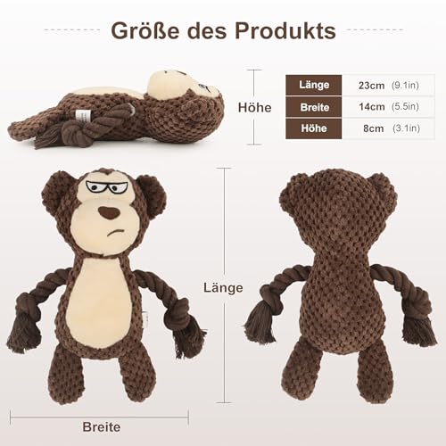 Dog Toys, Dog Squeaker Toys with Crinkle Paper (Brown Monkey) - color: Brown Monkey