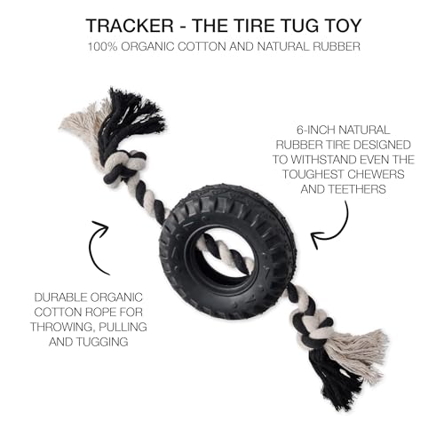 Pet Passion Natural Rubber Tire and Organic Cotton Rope Pull and Chew Dog Toy for All Pet Breeds, Black, Medium - color: Black, size: Medium