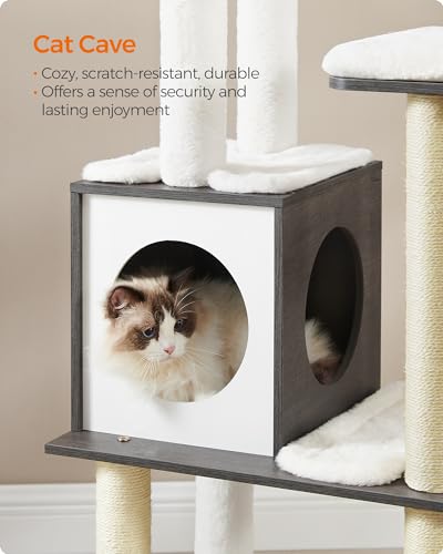 Feandrea Cat Tree, 65-Inch Multi-Level Tower with 5 Scratching Posts - color: Misty Gray