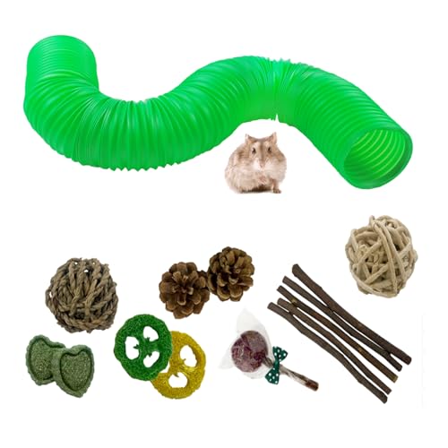 Plastic Hamster Cage Tunnels with Chew Toy,Collapsible Pet Tunnel，Small Animal Tubes,Collapsible Plastic Tunnel,15 Pcs Small Animal Chew Toys for Guinea Pigs, Chinchillas, Rats, Gerbils （Green） - color: 【Green】