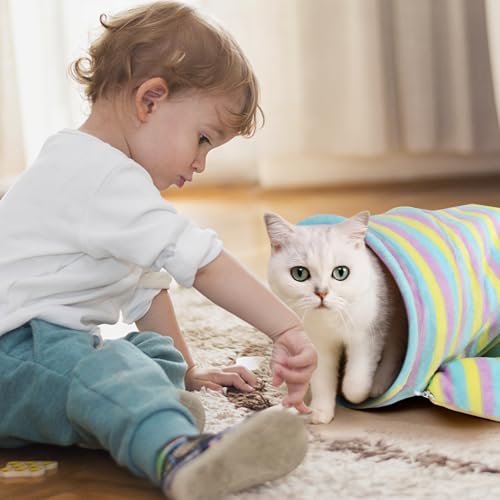 Spardar 2-in-1 Bunny Tunnel Bed, with Removable Mat Hideout,Stripe - color: Stripe