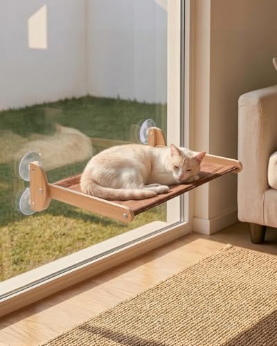 JKXJKX Foldable Cat Window Perch - 44Lbs Heavy Duty Hammock with Strong Suction Cups & Wooden Frame, Space Saving Kitty Bed Seat for Large Indoor Cats