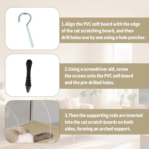3 Function in 1 Cardboard Cat Scratcher Board, 31.5 in Cat Scratcher House, Cat Scratchers for Indoor Cats, Arched Cats Scratch Pad As Cat Bed, Cat Tunnel for Sleep, Grind Claws (White) - color: White